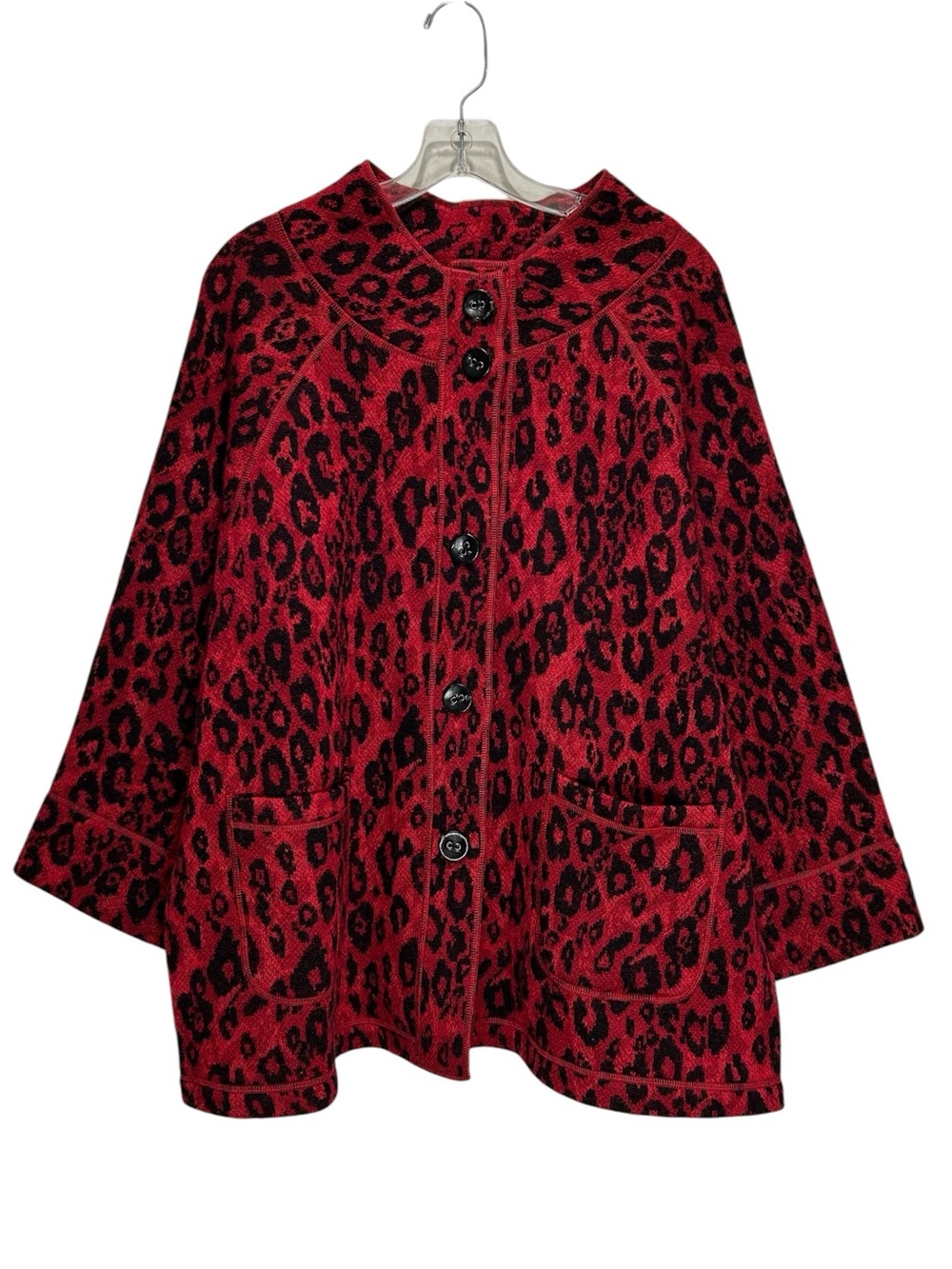 Women’s Red & Black 100% Wool Leopard Print Button-up Jacket - Extra Large